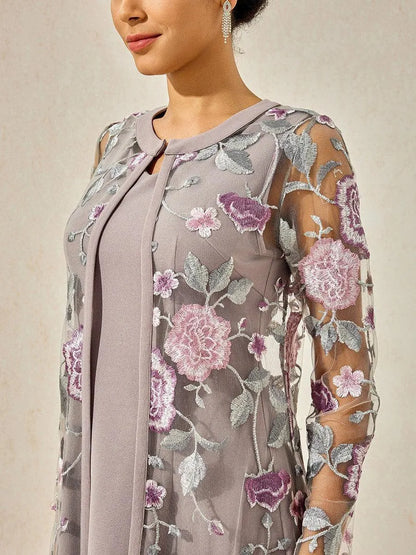 A-line Dress With Embroidered Lace Jacket