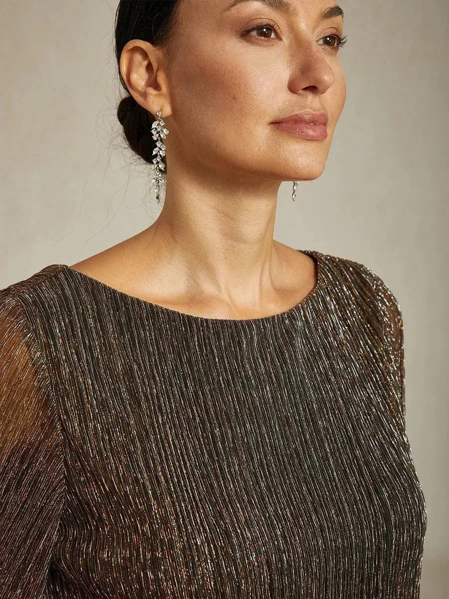 Asymmetrische Lagenbluse aus metallisch schimmerndem, plissiertem Chiffon