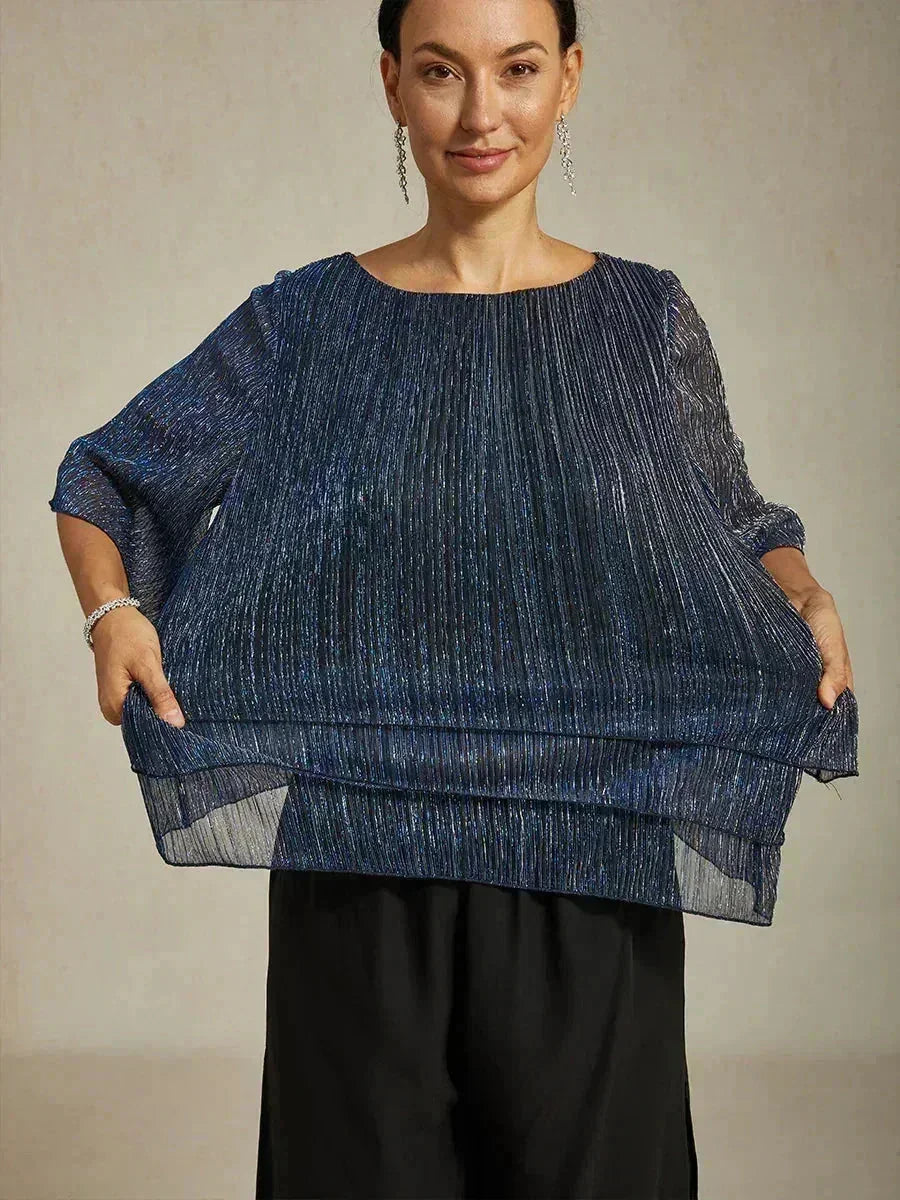 Metallic Chiffon Pleated Blouse