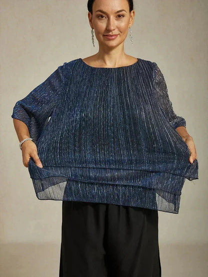 Metallic Chiffon Pleated Blouse