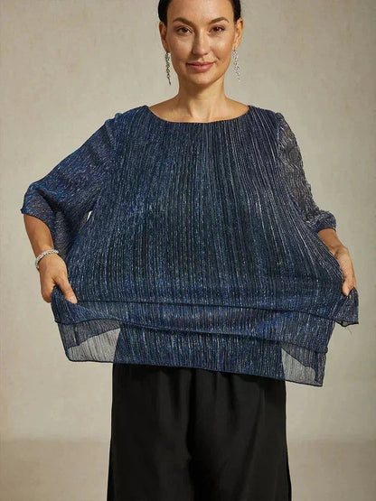 Metallic Chiffon Pleated Blouse