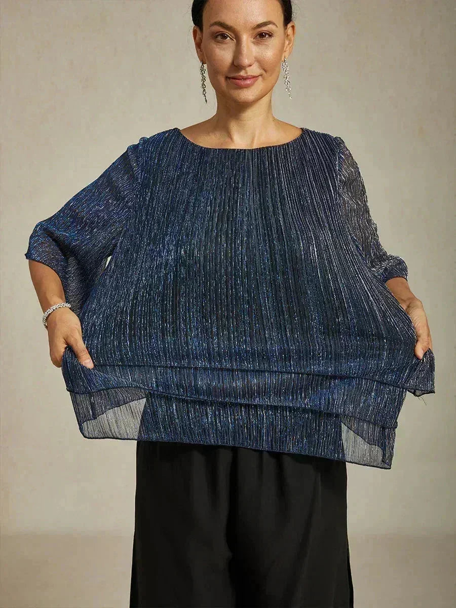 Metallic Chiffon Pleated Blouse