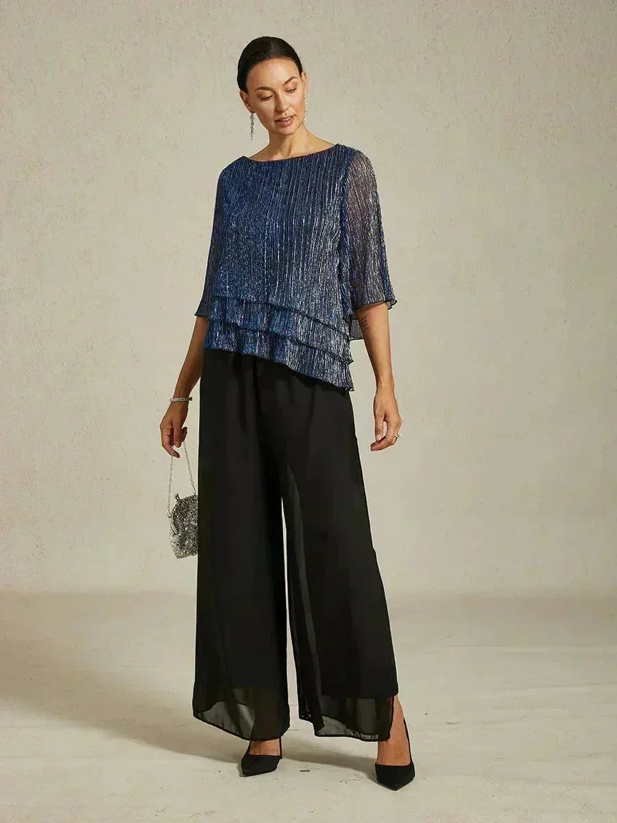 Metallic Chiffon Pleated Blouse