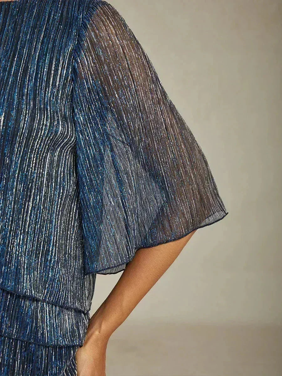 Metallic Chiffon Pleated Blouse