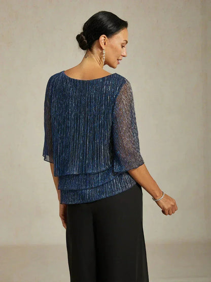 Blouse métallisée en mousseline plissée à pans asymétriques