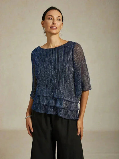 Metallic Chiffon Pleated Blouse
