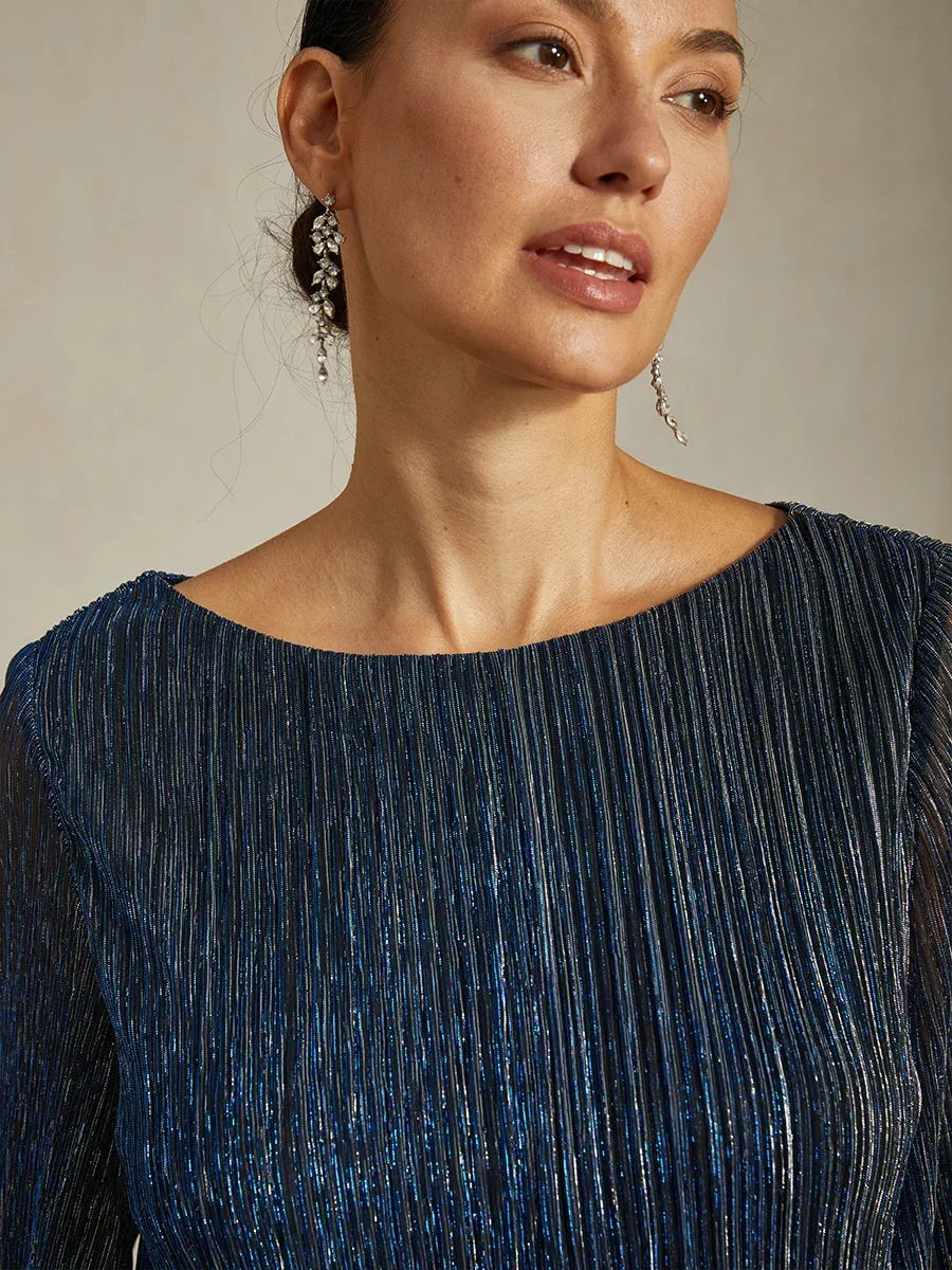 Asymmetrische Lagenbluse aus metallisch schimmerndem, plissiertem Chiffon