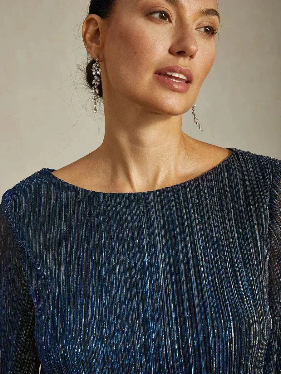 Metallic Chiffon Pleated Blouse