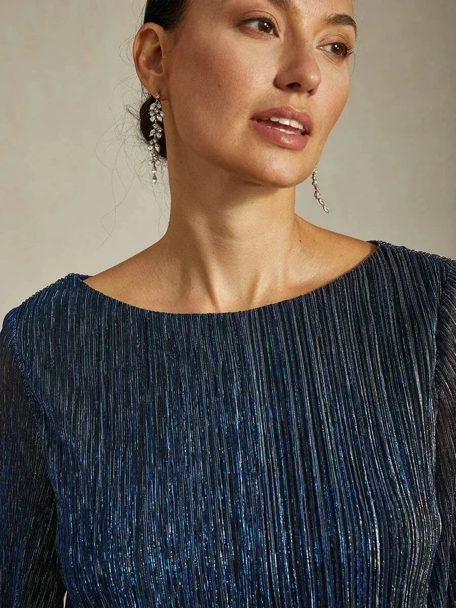 Metallic Pleated Chiffon Asymmetrical Layered Blouse