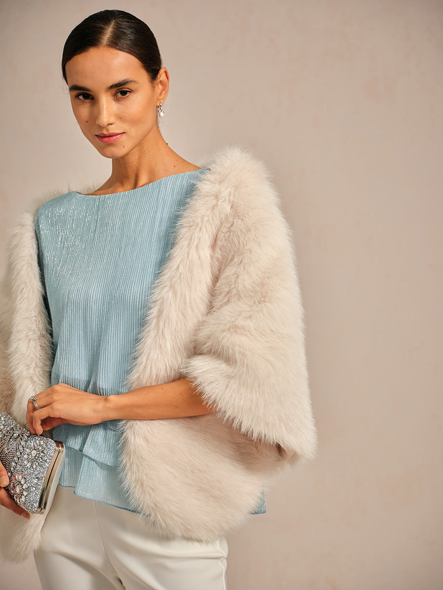 Asymmetrische Lagenbluse aus metallisch schimmerndem, plissiertem Chiffon