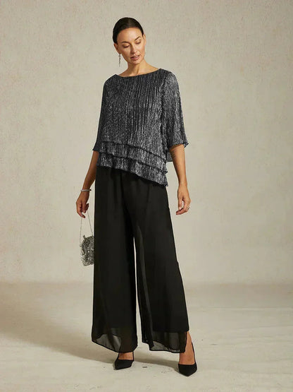 Metallic Chiffon Pleated Blouse