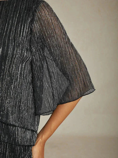 Metallic Chiffon Pleated Blouse