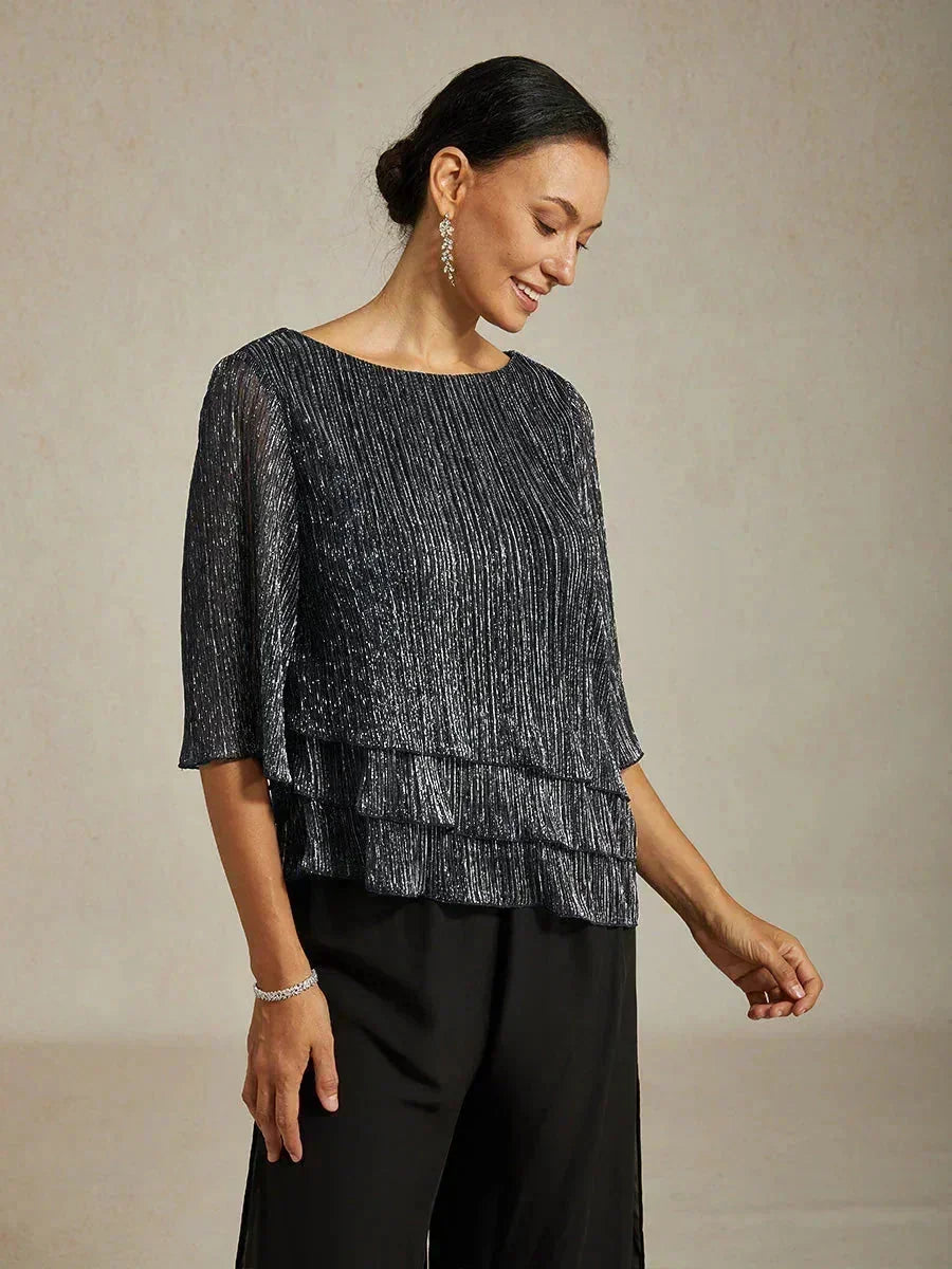 Metallic Chiffon Pleated Blouse