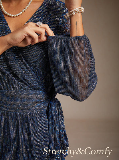 Metallic Pleated Chiffon Evening Wrap Top