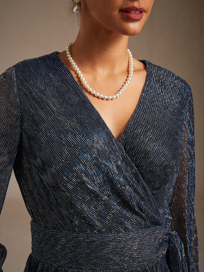 Metallic Pleated Chiffon Evening Wrap Top