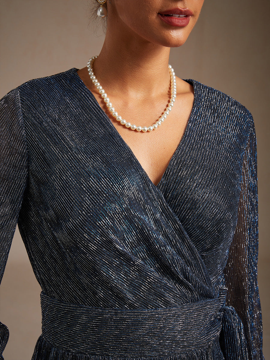 Metallic Pleated Chiffon Evening Wrap Top