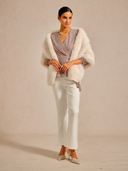 Metallic Pleated Chiffon Evening Wrap Top