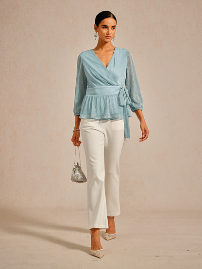 Metallic Pleated Chiffon Evening Wrap Top