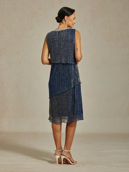 Metallic Pleated Chiffon Long Jacket Dress