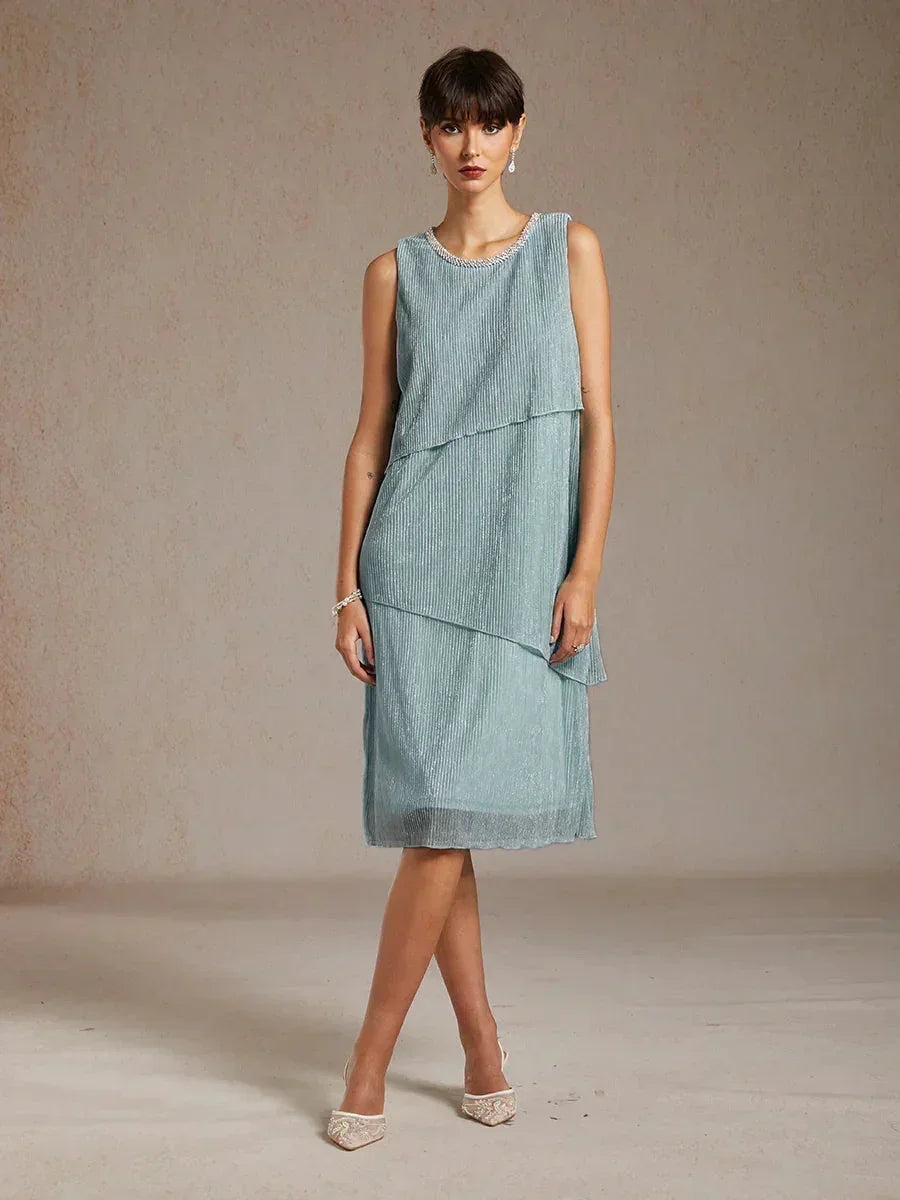 Metallic Pleated Chiffon Long Jacket Dress