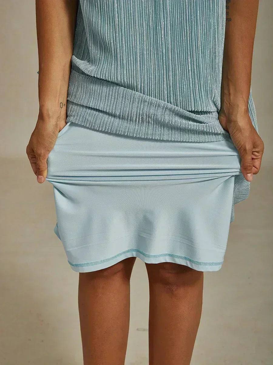 Metallic Pleated Chiffon Long Jacket Dress