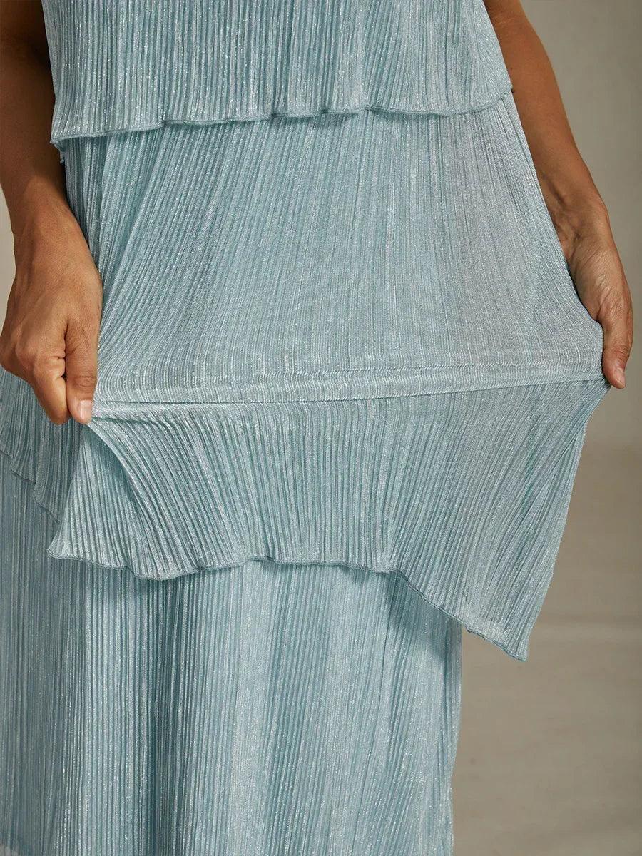 Metallic Pleated Chiffon Long Jacket Dress