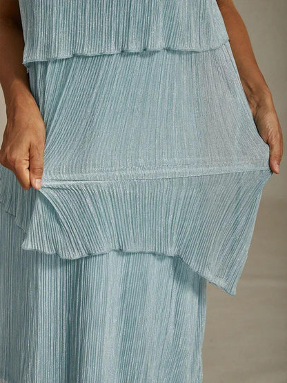 Metallic Pleated Chiffon Long Jacket Dress