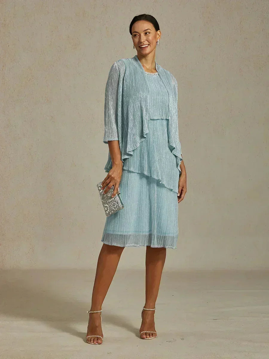 Metallic Pleated Chiffon Long Jacket Dress