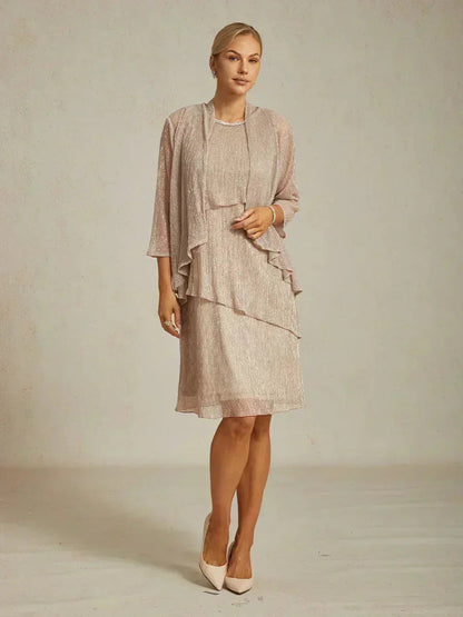 Metallic-plissierte lange Chiffonjacke mit Lagen-Design