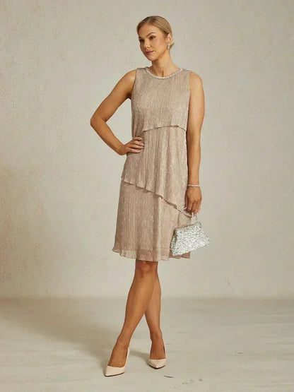 Metallic Pleated Chiffon Long Jacket Dress