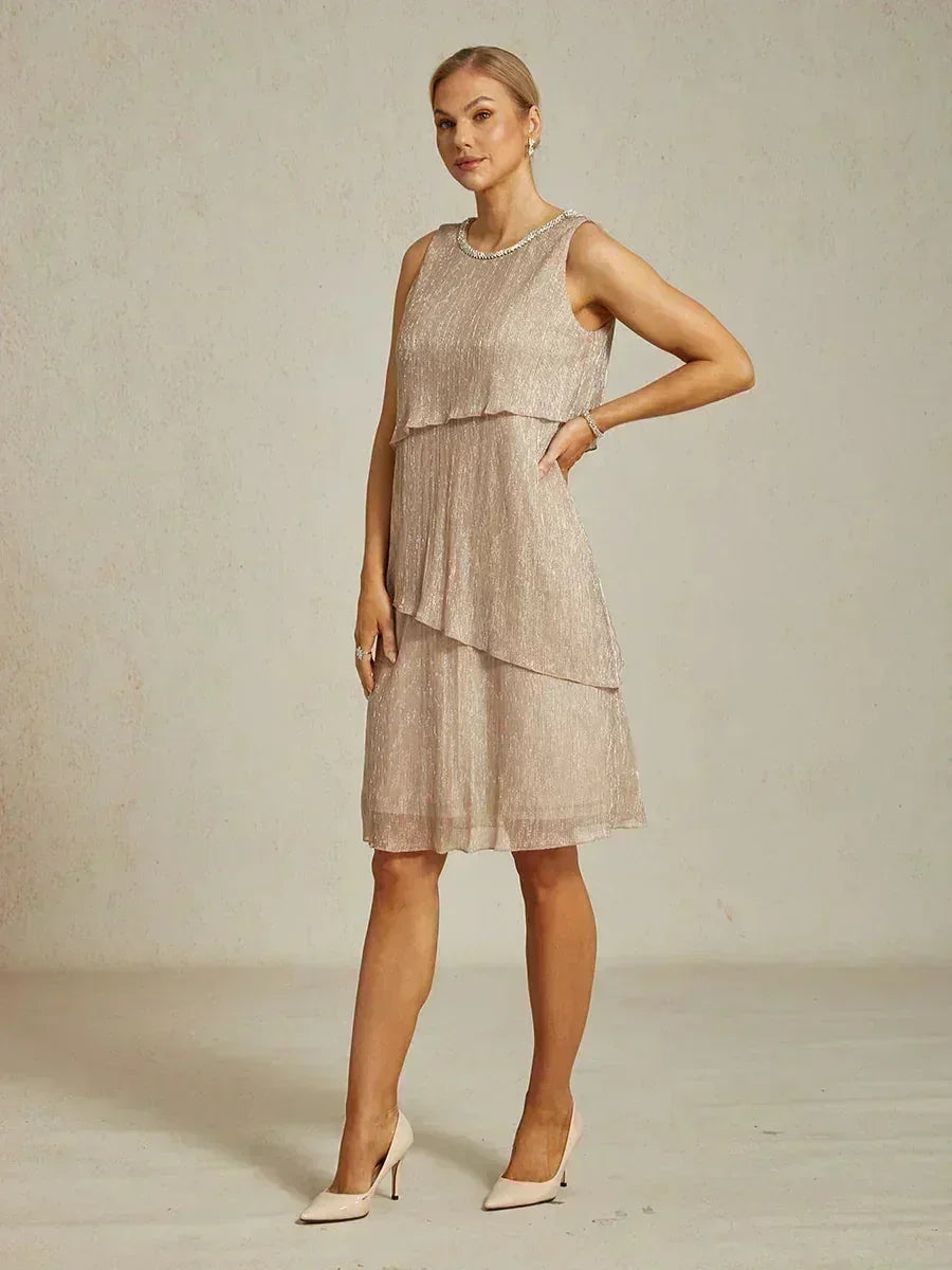 Metallic Pleated Chiffon Long Jacket Dress