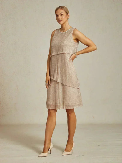 Metallic Pleated Chiffon Long Jacket Dress