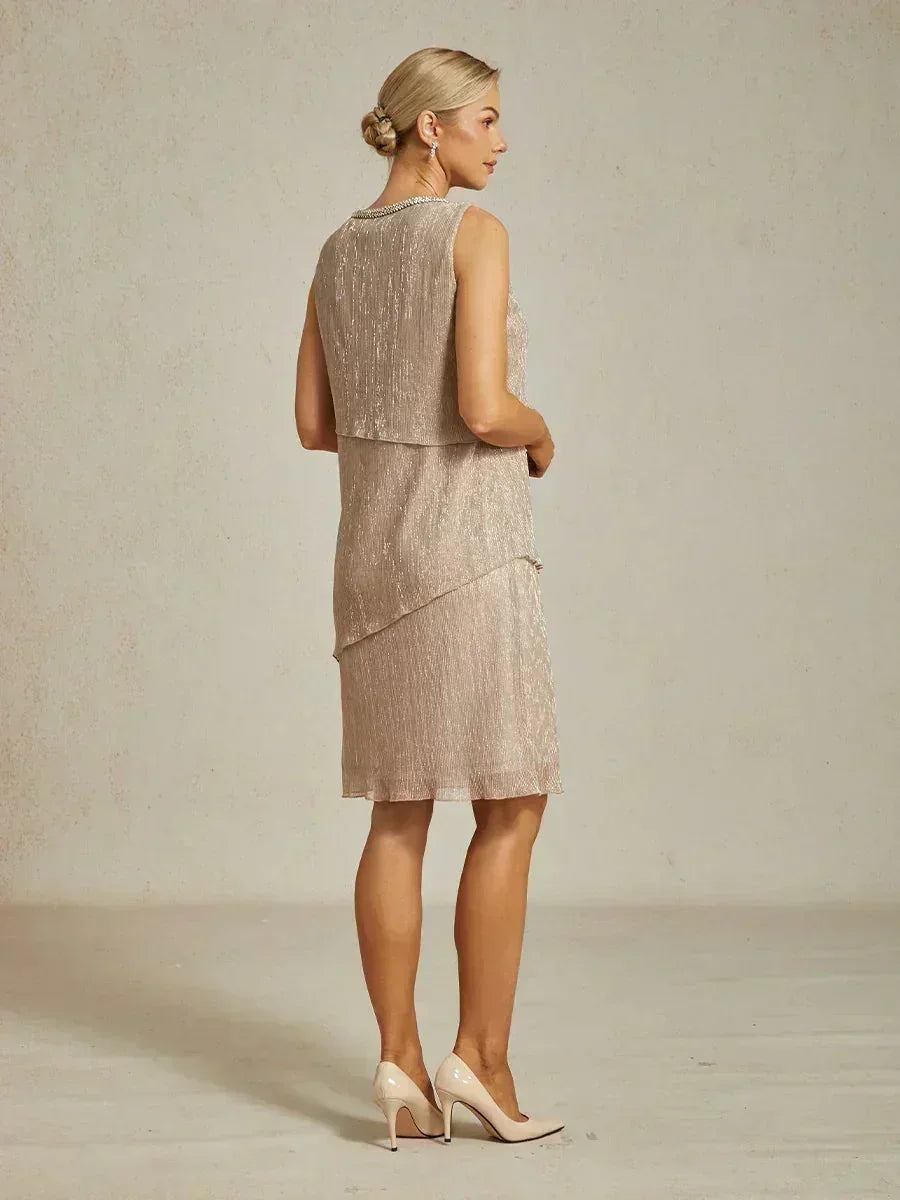 Metallic Pleated Chiffon Long Jacket Dress