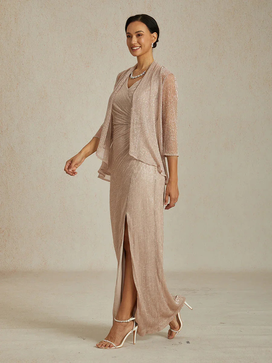 Robe longue métallisée en mousseline plissée à col en V