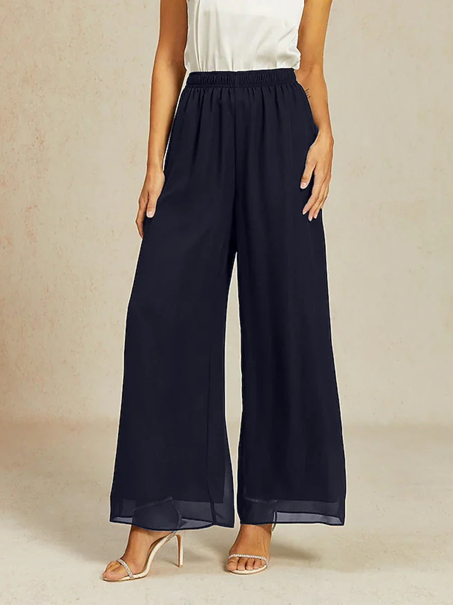 Chiffonhose mit mittelhohem Bund und weitem Bein