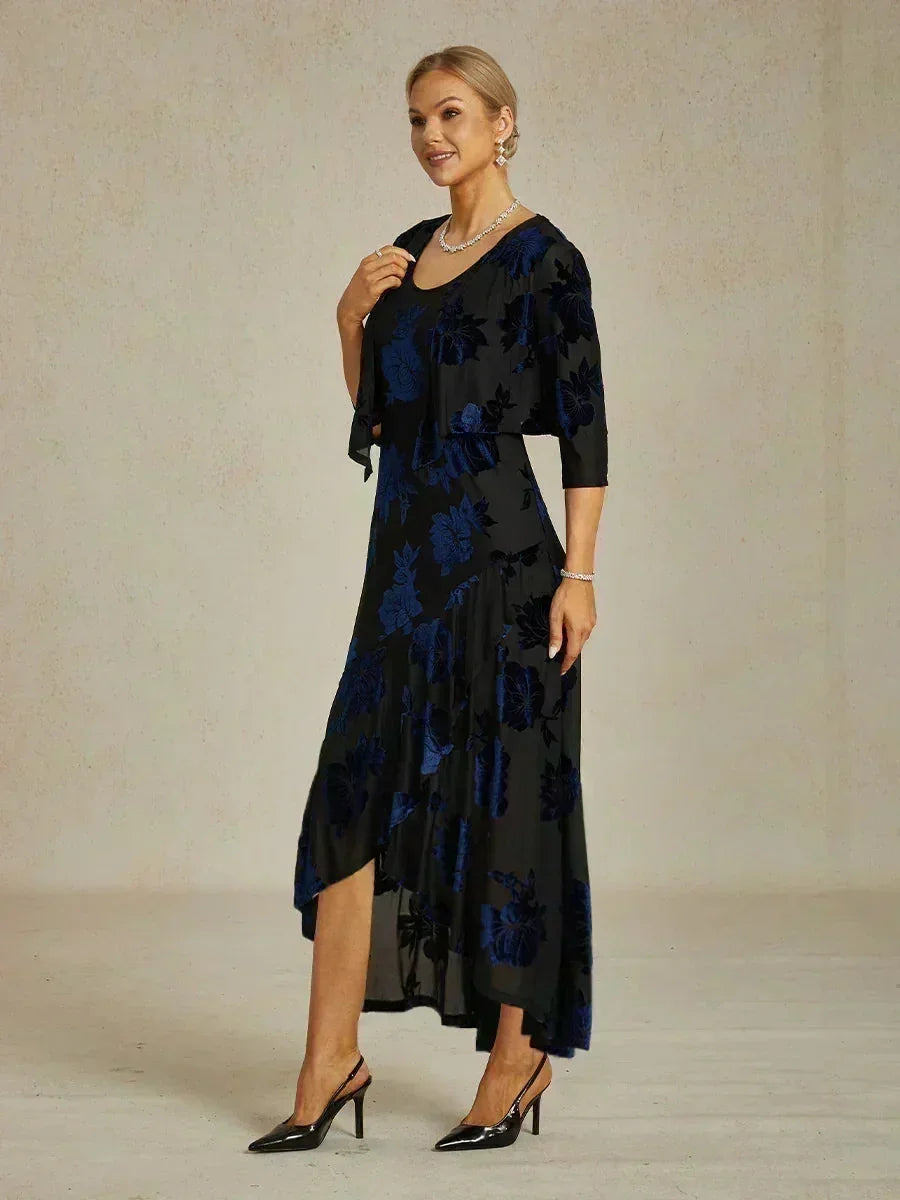 Floral Evening Gown with Asymmetrical Hem