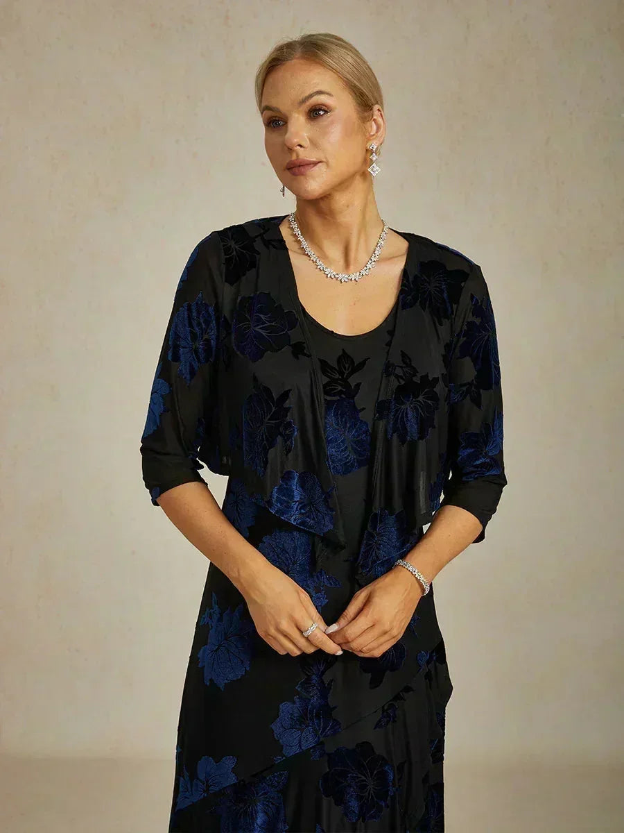Floral Stretch Velvet 3/4 Sleeve Shrug