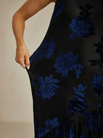 Floral Chiffon Evening Gown with Asymmetrical Hem