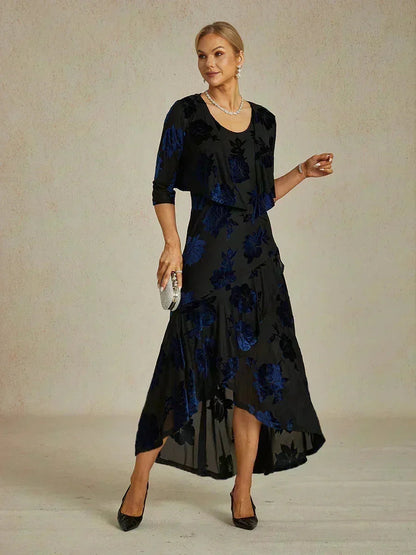 Floral Evening Gown with Asymmetrical Hem