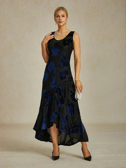 Floral Evening Gown with Asymmetrical Hem