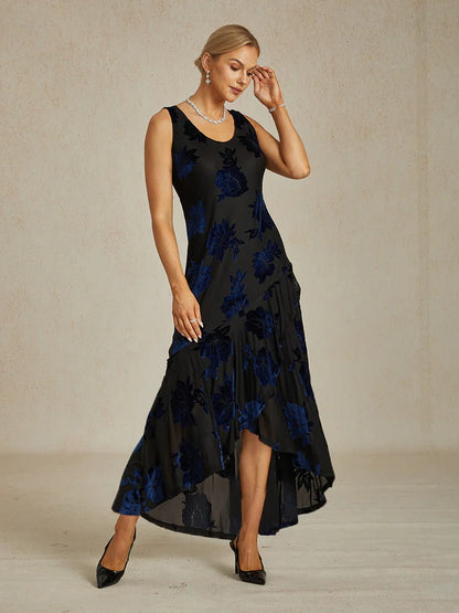 Floral Chiffon Evening Gown with Asymmetrical Hem