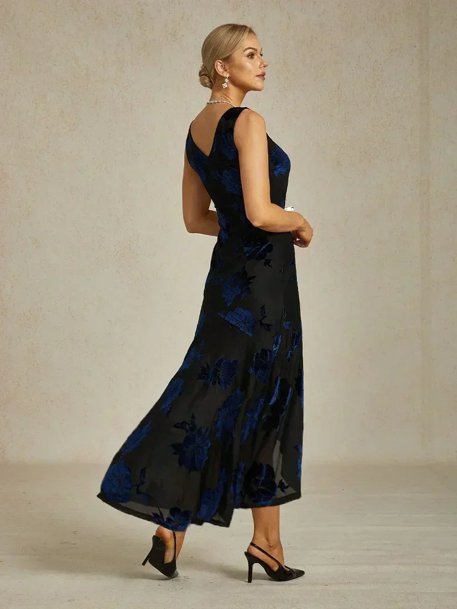 Floral Chiffon Evening Gown with Asymmetrical Hem