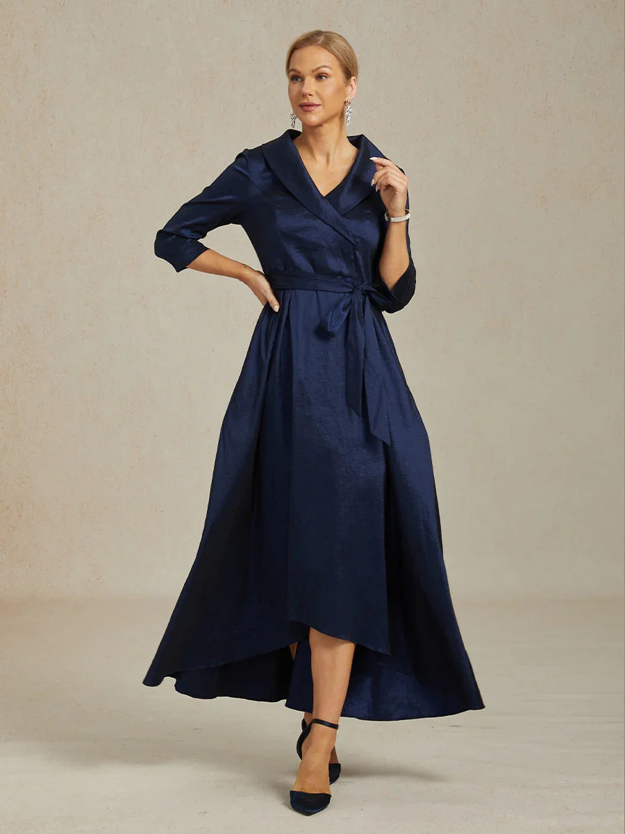 Stretch Taffeta Cocktail Dress with Tie Belt