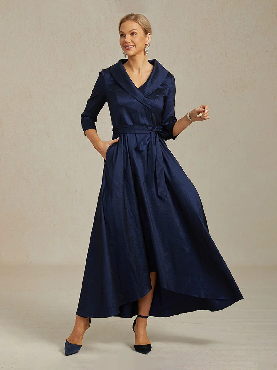 Stretch Taffeta Cocktail Dress with Tie Belt