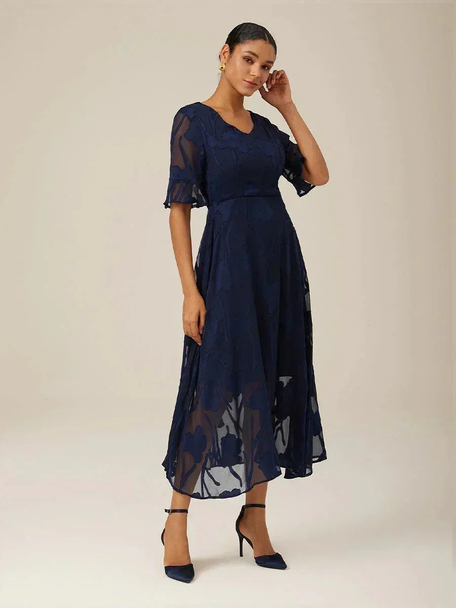 Ruffle Flutter Lace Maxi Dress