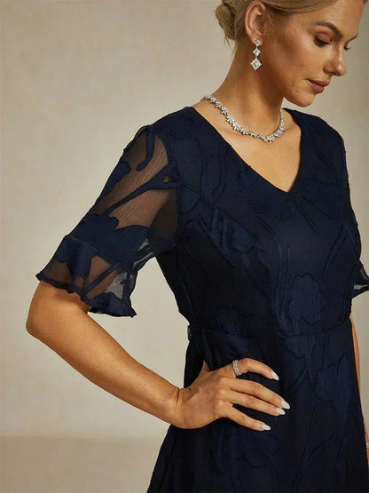 Ruffle Flutter Lace Midi Dress with Pockets