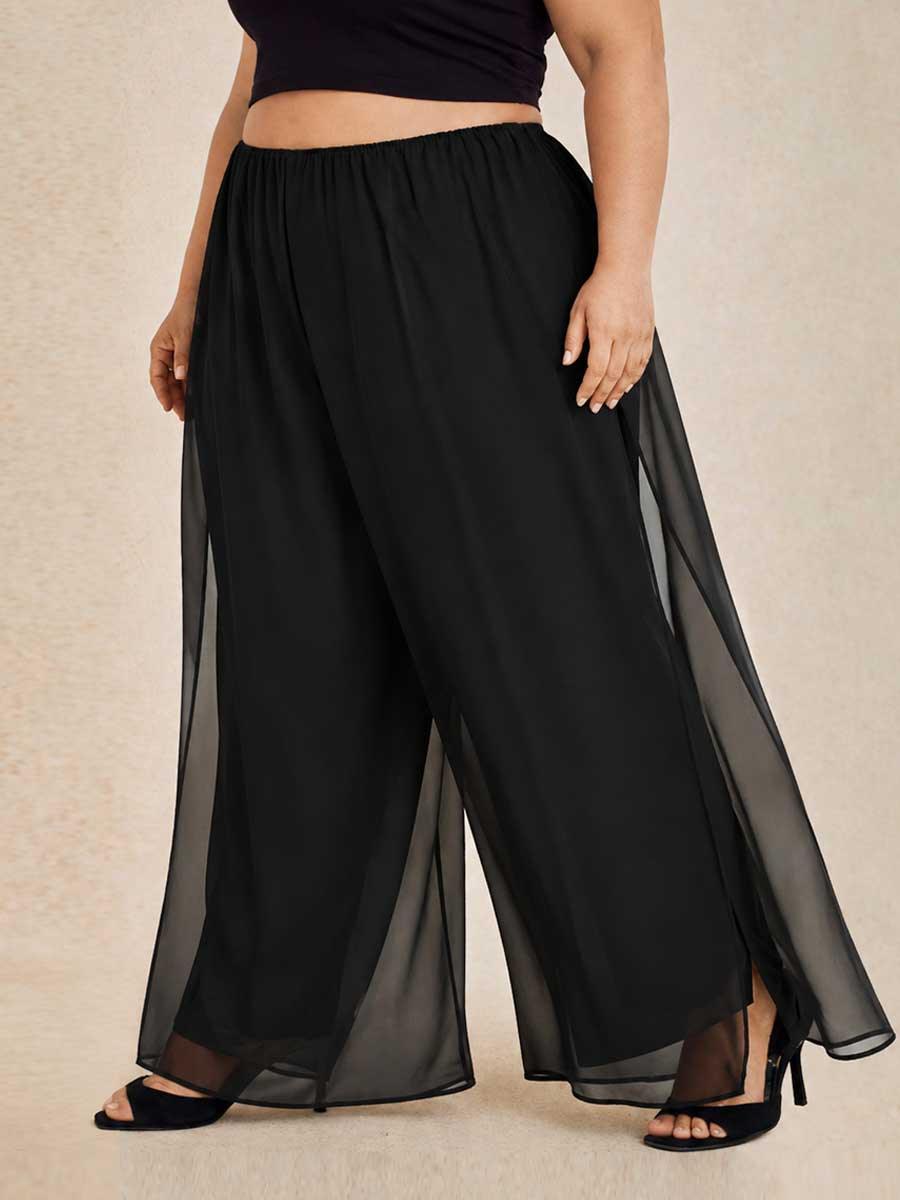 Plus Size Straight Leg Pant With Chiffon Split Leg Overlay