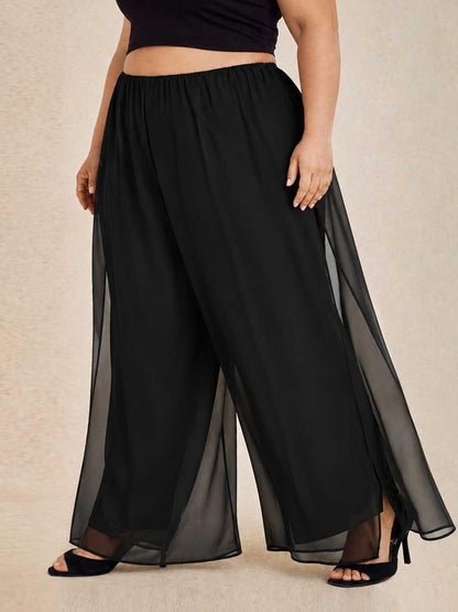 Plus Size Straight Leg Pant With Chiffon Split Leg Overlay