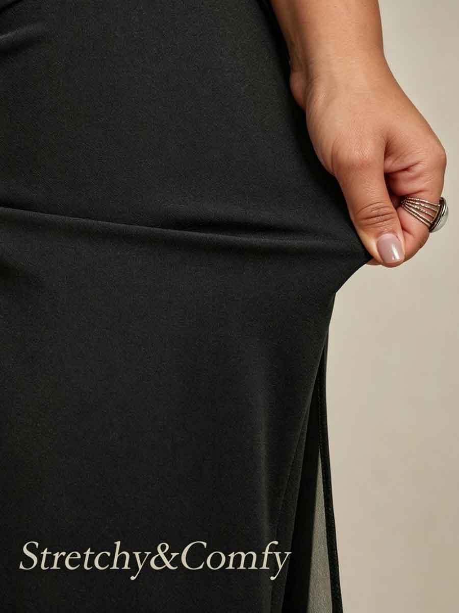 Plus Size Straight Leg Pant With Chiffon Split Leg Overlay