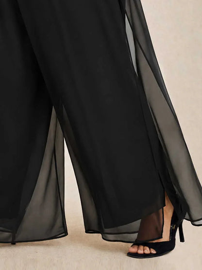 Plus Size Straight Leg Pant With Chiffon Split Leg Overlay